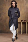 Dark Purple Jacquard Woven Men Sherwani