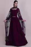 Dark Purple Net A Line Embroidered Lehenga