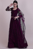 Dark Purple Net A Line Embroidered Lehenga