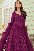Dark Purple Net Embroidered Long Choli Party Wear Lehenga