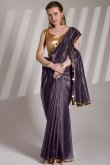 Dark Purple Net Embroidered Shimmer Saree