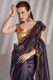 Dark Purple Net Embroidered Shimmer Saree