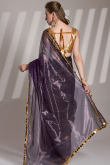 Dark Purple Net Embroidered Shimmer Saree