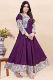 Dark Purple Rayon Printed Casual Wear Ready Made Kurti