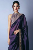 Dark Purple Satin Silk Saree with Dori Work for Diwali