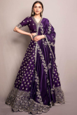 Dark Purple Silk Embroidered Bollywood Panelled Style Lehenga 