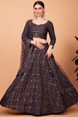 Dark Purple Silk Embroidered Lehenga
