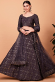 Dark Purple Silk Embroidered Lehenga