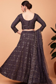 Dark Purple Silk Embroidered Lehenga