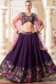 Dark Purple Silk Sequins Embroidered Lehenga For Sangeet 