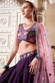 Dark Purple Silk Sequins Embroidered Lehenga For Sangeet 