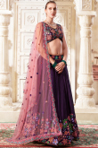 Dark Purple Silk Sequins Embroidered Lehenga For Sangeet 