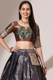 Dark Purple Silk Woven Zari A Line Lehenga 