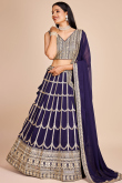 Dark Purple Zari Embroidered Georgette Panelled Style Lehenga 