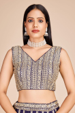 Dark Purple Zari Embroidered Georgette Panelled Style Lehenga 