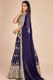 Dark Purple Zari Embroidered Georgette Panelled Style Lehenga 