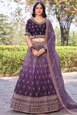 Dark PurpleTissue Silk Flared Style Lehenga with Printed Work