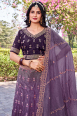 Dark PurpleTissue Silk Flared Style Lehenga with Printed Work