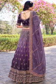 Dark PurpleTissue Silk Flared Style Lehenga with Printed Work