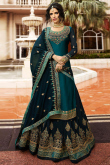 Dark Teal Blue Georgette Embroidered Lehenga