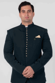 Dark Teal Green Viscose Jodhpuri Style Plain Men's Coat Pant 