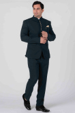 Dark Teal Green Viscose Jodhpuri Style Plain Men's Coat Pant 
