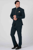 Dark Teal Green Viscose Jodhpuri Style Plain Men's Coat Pant 