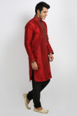 Deep Red Art Silk Churidar Men Kurta 