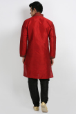 Deep Red Art Silk Churidar Men Kurta 