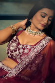 Deep Red Art Silk Embroidered A Line Lehenga 