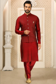 Traditional Men Kurta Pajama in Art Silk Deep Red for Party 