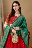 Deep Red Art Silk Woven Zari Panelled Style Lehenga