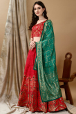 Deep Red Art Silk Woven Zari Panelled Style Lehenga