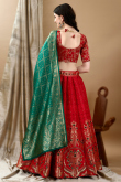 Deep Red Art Silk Woven Zari Panelled Style Lehenga