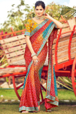 Deep Red Chiffon Printed Bandhej Saree