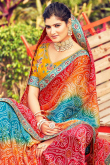 Deep Red Chiffon Printed Bandhej Saree