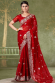 Deep Red Chiffon Zari Embroidered Light Weight Saree 