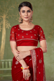 Deep Red Chiffon Zari Embroidered Light Weight Saree 