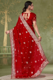 Deep Red Chiffon Zari Embroidered Light Weight Saree 