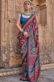 Deep Red Cotton Saree with Printed Work for Diwali Festival