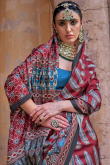 Deep Red Cotton Saree with Printed Work for Diwali Festival