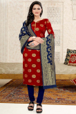 Deep Red Jacquard Churidar Suit