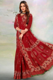 Crepe Deep Red Party Wear Saree with Printed