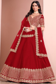 Deep Red Dupion Silk Embroidered A Line Lehenga 