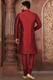 Thread Work Deep Red Men Kurta Pajama in Dupion Silk for Wedding 