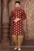 Men Kurta Pajama in Dupion Silk Deep Red for Sangeet