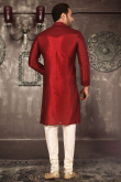 Deep Red Dupion Silk Straight Cut Men Kurta Pajama