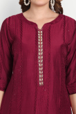 Deep Red Embroidered Chanderi Silk Straight Cut Ready Made Kurti