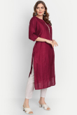 Deep Red Embroidered Chanderi Silk Straight Cut Ready Made Kurti