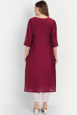 Deep Red Embroidered Chanderi Silk Straight Cut Ready Made Kurti